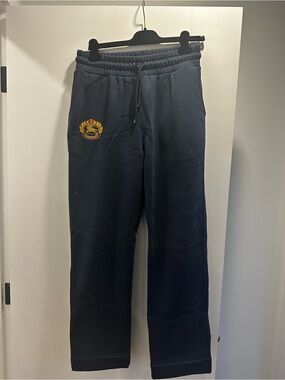 Burberry Navy Sweatpants with Embroidered Crest